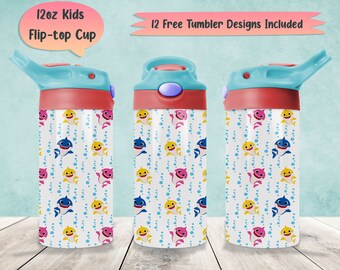 Cartoon 12oz Kids Tumbler Wrap Png Sublimation, 12oz Sippy Cup Png Designs, 12oz Water Bottle Full Wrap Template, 12oz Flip-Top Tumbler Png