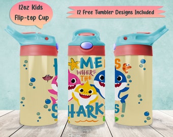 Cartoon 12oz Kids Tumbler Wrap Png Sublimation, 12oz Sippy Cup Png Designs, 12oz Water Bottle Full Wrap Template, 12oz Flip-Top Tumbler Png