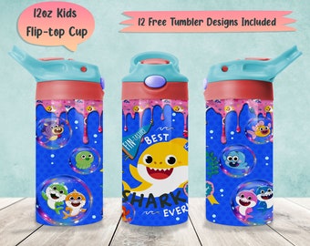 Cartoon 12oz Kids Tumbler Wrap Png Sublimation, 12oz Sippy Cup Png Designs, 12oz Water Bottle Full Wrap Template, 12oz Flip-Top Tumbler Png