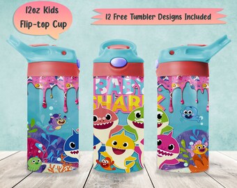 Cartoon 12oz Kids Tumbler Wrap Png Sublimation, 12oz Sippy Cup Png Designs, 12oz Water Bottle Full Wrap Template, 12oz Flip-Top Tumbler Png
