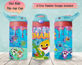 Cartoon 12oz Kids Tumbler Wrap Png Sublimation, 12oz Sippy Cup Png Designs, 12oz Water Bottle Full Wrap Template, 12oz Flip-Top Tumbler Png