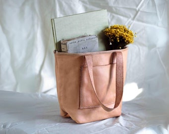 Cream Handmade Leather Everyday Tote Bag / Small Tote Bag / Minimalistic Leather Tote Bag / Gift For Her / Handmade Purse