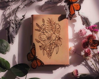 Floral Handmade Leather Journal / Blank journal / Engraved Flower Journal / Gift For Her / Valentines Gift