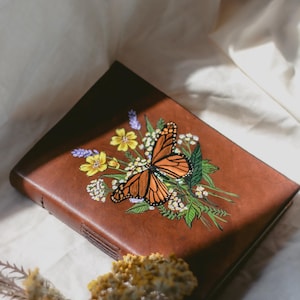 Handpainted Butterfly Leather Journal / Lined Journal / Painted Flower Journal / Gift For Her