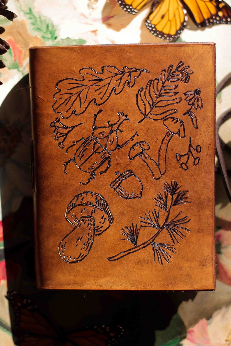 Handmade Nature Leather Journal / Blank Notebook / Engraved Nature Journal / Gift For Her / Valentines Gift image 2