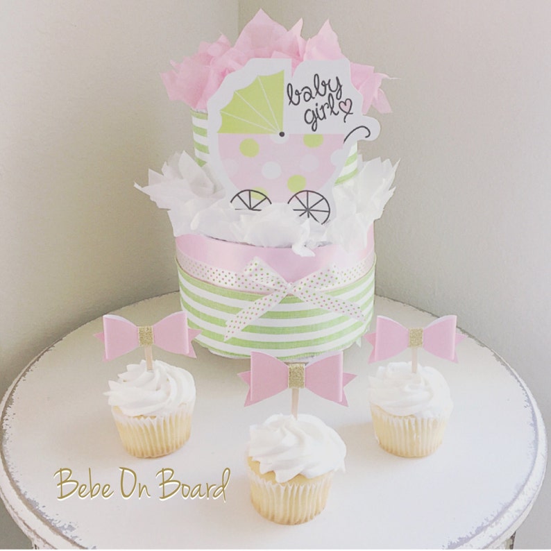 Baby Shower Kit 2 Tier Baby Girl Diaper Cake 12 Cupcake Etsy