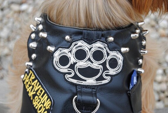 dog leather biker vest