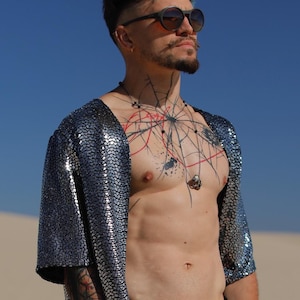 MAGICIAN MIRRORS Silver Kimono for Burning Man | Reflective Festival Kimono | Statement Kimono | Size M-L | In-Stock & Ready-to-Ship