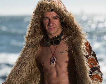 WARRIOR Burning man Fur Coat | Playa jacket | Festival outfit for Men | Playa Fashion | Burning Man costume | Boho Coat