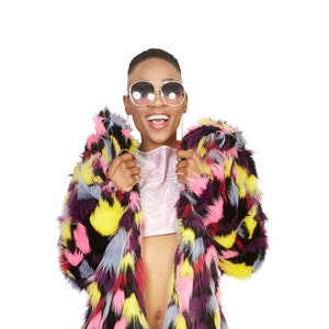 FASHIONISTA Fur Coat | Faux Fur Burning Man Pastel Outfit Festival clothing BOHO coat