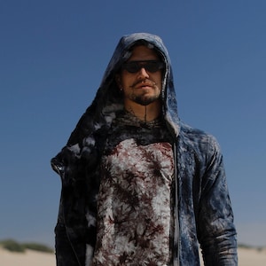 DUNE NOMAD Faux Fur Hooded Cloak for Burning Man | Reversible Tie-Dye Festival Wear | Lightweight Hooded Cloak | Playa Jacket | Boho Coats