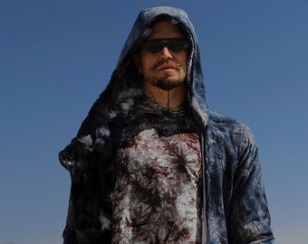 DUNE NOMAD Faux Fur Hooded Cloak for Burning Man | Reversible Tie-Dye Festival Wear | Lightweight Hooded Cloak | Playa Jacket | Boho Coats