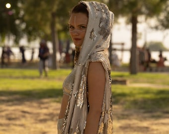 PLAYA BREATH KIMONO Champagne Reversible Sequins | Duster | Burning Man | Kimono | Outwear for Women | Cape | Festival Outfit | Boho Coats
