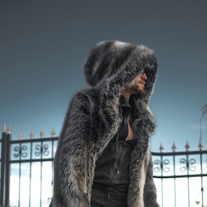 TWILIGHT WOLF Faux Fur Coat | Burning Man | Playa Jacket | Mens Costume | Faux fur coat for men | Boho Coats