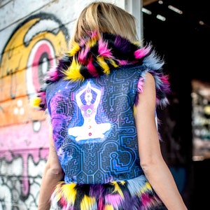 7 CHAKRAS Colorful Faux Fur Vest | Burning Man | Playa Jacket | Faux fur vest | Boho Coats