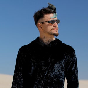 Black velvet hoodie mens hotsell