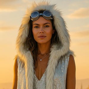 LUNA Faux Fur Coat With Dragon Scale  Sequence | Burning Man | Playa Jacket | Faux fur coat | Festival Outfit | Boho Coats