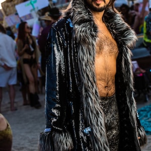 SILVER DRAGON Fur Coat | Burning Man | Playa Jacket | Mens Costume | Faux fur coat for men | Boho Coats