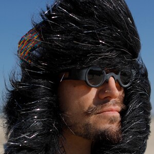 RAINBOW Aviator Earflap Hat | Sequin Festival Hat for Men | Burning Man Outfit | Faux Fur Ear Flap Hat | BOHO Coats