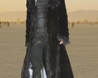 おっちきvelours fire men mods coat black Always Classy Reversible Faux Fur Coat | Burning Man Playa Jacket
