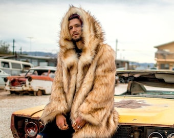 TARANTINO Faux Fur Coat | Burning Man | Playa Jacket | Mens Costume | Faux fur coat for men | Boho Coats