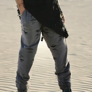 REBEL PANTS for Burning Man | Distressed Design | Stylish Pants | Gray Men&#39;s Pants | Party Wear | Festival Fashion | Boho Coats