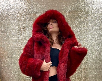 Cappotto di pelliccia Ruby Ruler of Aztlán / Burning Man / Giacca Playa / Costume da donna / Cappotto di pelliccia finta per donne / Cappotti Boho