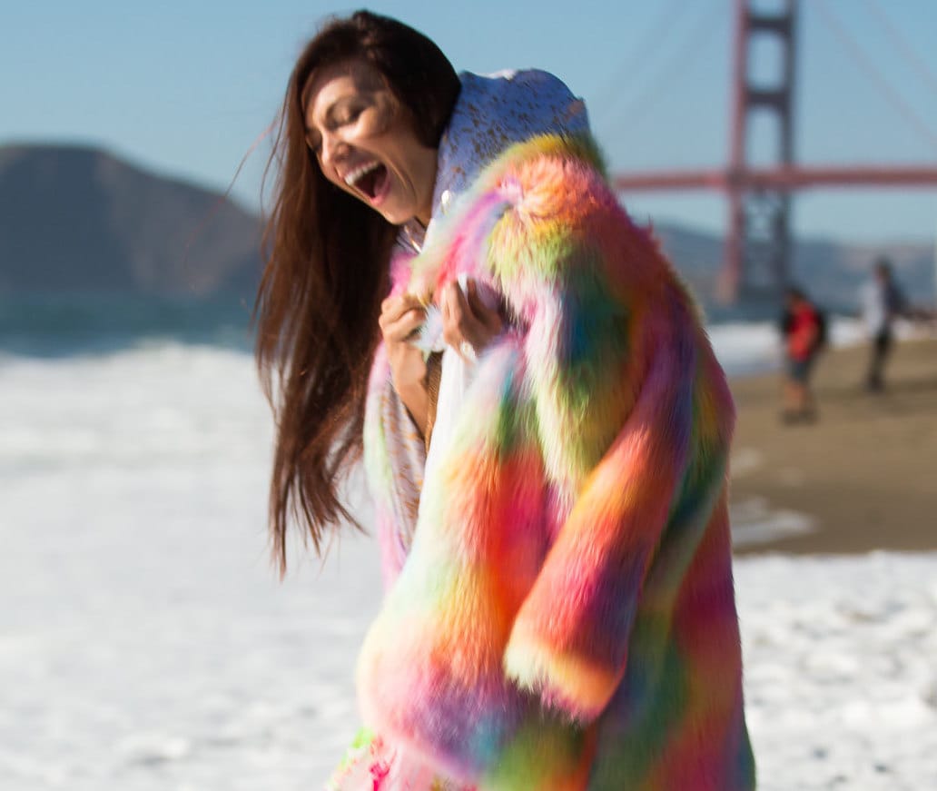 rainbow faux fur jacket