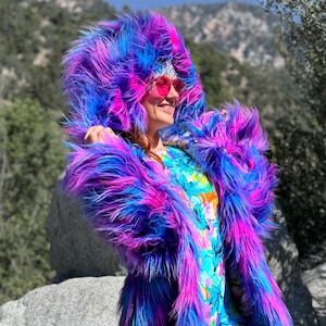 ELECTRIC DAISY Faux Fur Coat | Burning Man Costumes | Burning Man | Playa Jacket | Women&#39;s Costume | Faux fur coat for women | Boho Coats