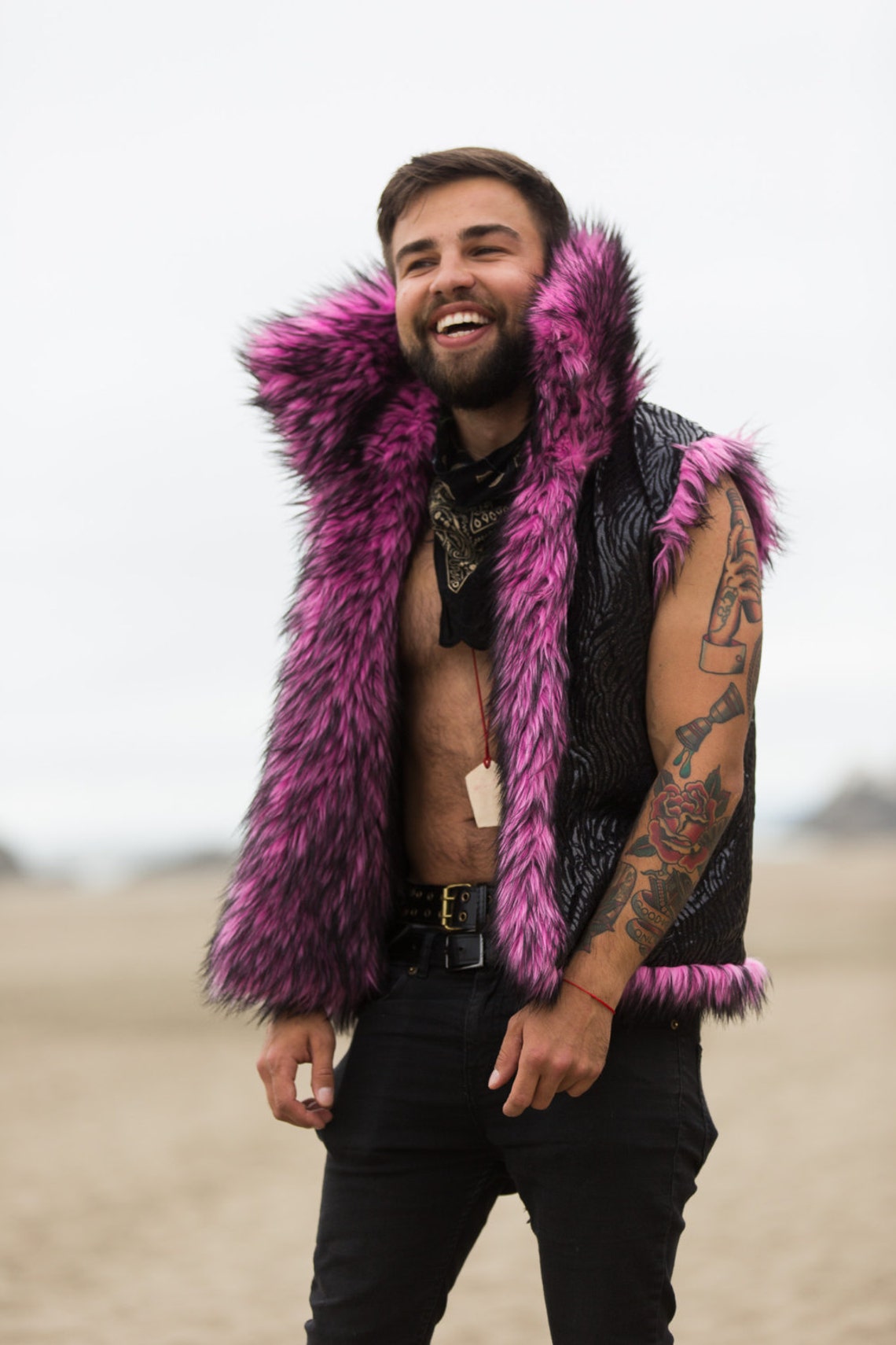 PINK PANTHER Faux Fur Vest Burning Man Playa Jacket Mens Etsy UK