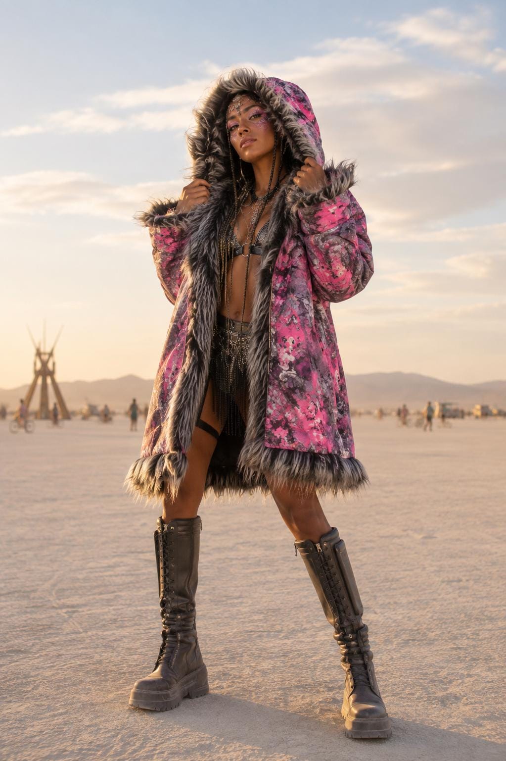Twilight MUSE Faux Fur Coat - Festival Reverbible Fur Jacket Pink