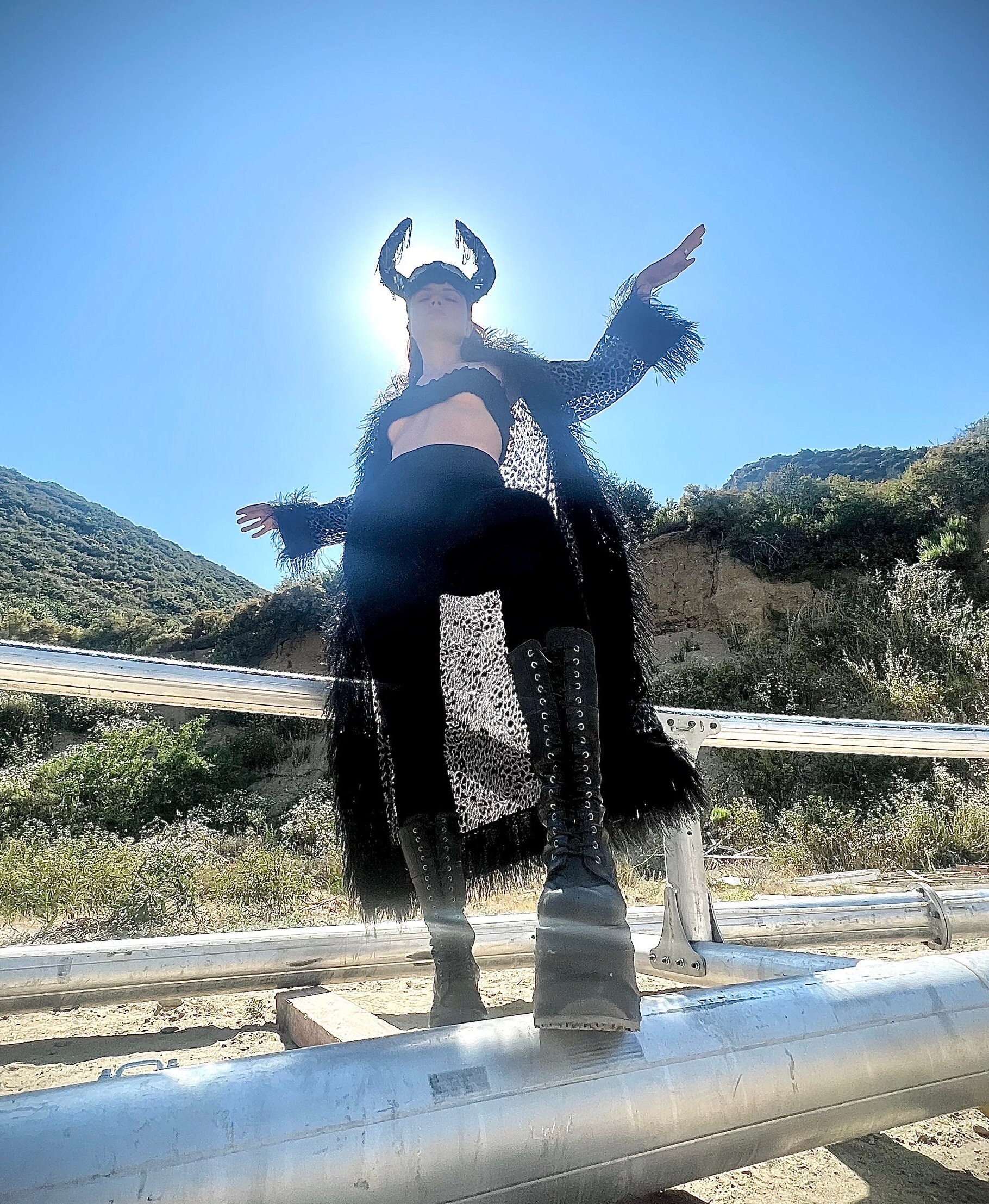 BLACK LEOPARD Petticoat Duster | Burning Man | Playa Kimono | Outwear for Women | Cape | Festival Outfit |Boho Coats