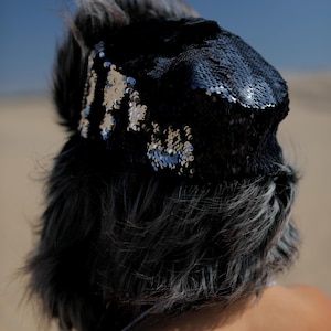 DISCO Aviator Earflap Hat | Sequin Festival Hat for Women | Burning Man Outfit | Faux Fur Ear Flap Hat | BOHO Coats