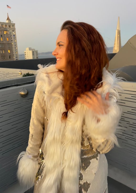 CLEOPATRA Faux Fur Coat With Dragon Scale Reversible Sequence