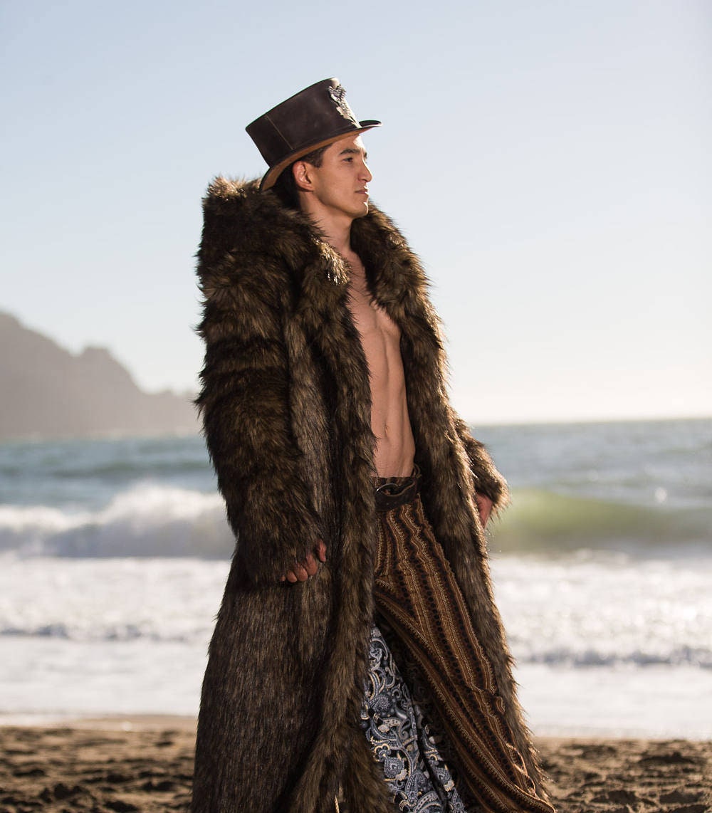  HonorBoard Costume for Men Big Faux Fur Coat Cosplay
