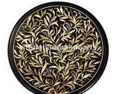 18 quot Round Side Table Top, End Table Black Marble Gorgeous Semi Precious Stone Floral Inlay Pietra Dura Art Handmade Work Room Decor