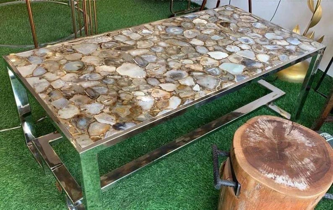 Custom Made Agate Gemstone Dining Table Wild Agate Top Center Etsy