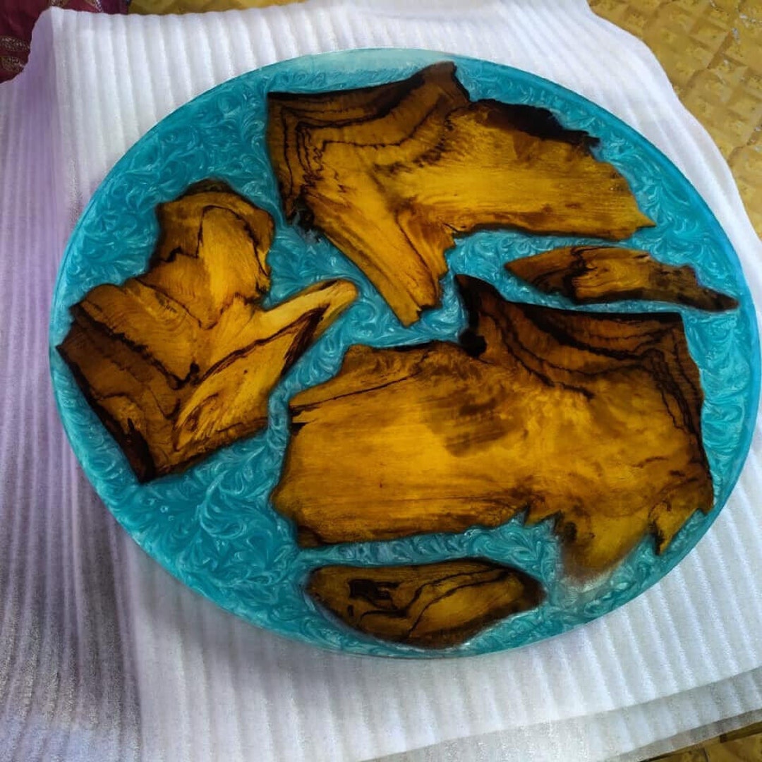 Round Blue Epoxy and Wooden Coffee Table Top a Harmonious Etsy Australia