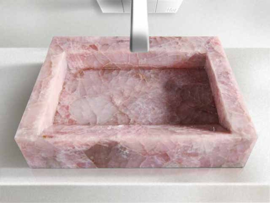 Pink Rose Quartz Stone Sink Wash Basin Random Stone Sink - Etsy