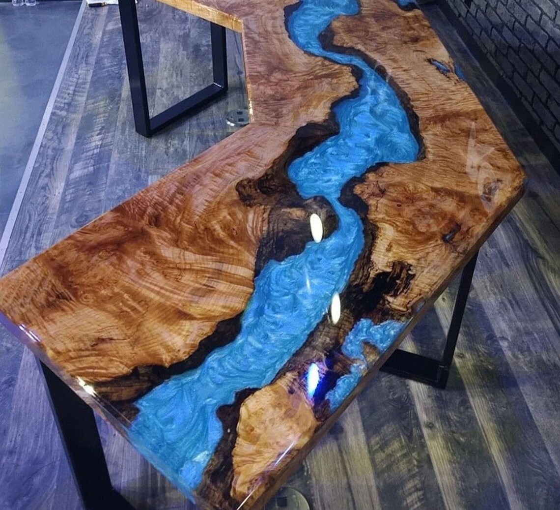 Blue Epoxy Resin Table Handmade Furniture Custom Epoxy Etsy