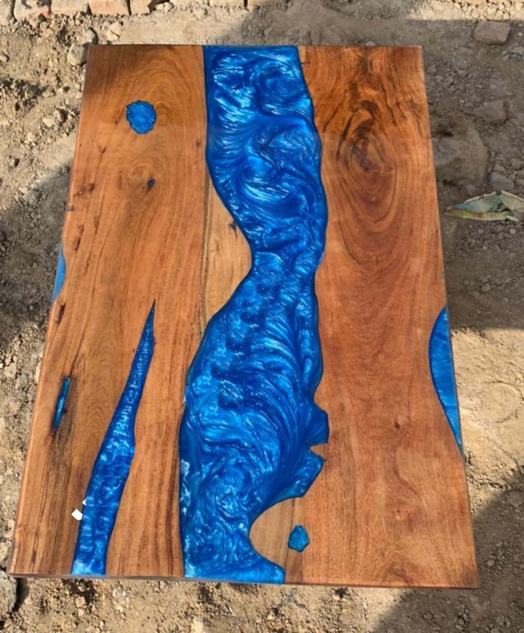 Blue Epoxy Resin Wood Table Epoxy Dining Table Custom Epoxy Etsy