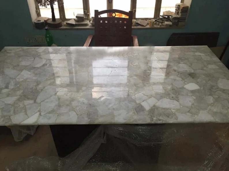 White Quartz Stone Top Dining Table Kitchen Slab Table Etsy