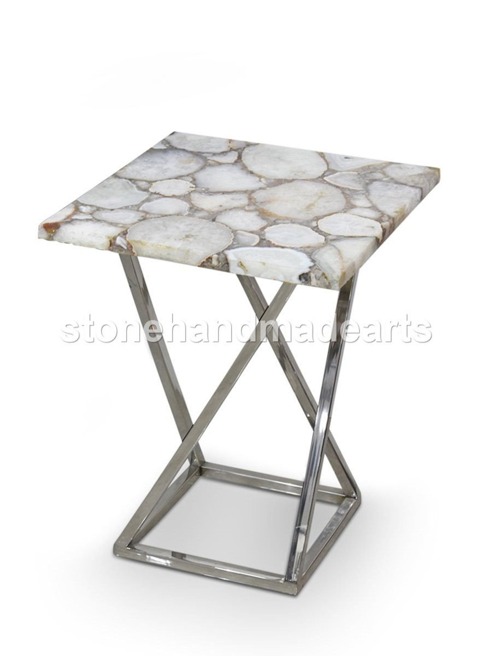 Handmade White Agate Table Top Square Side Table Quartz Etsy