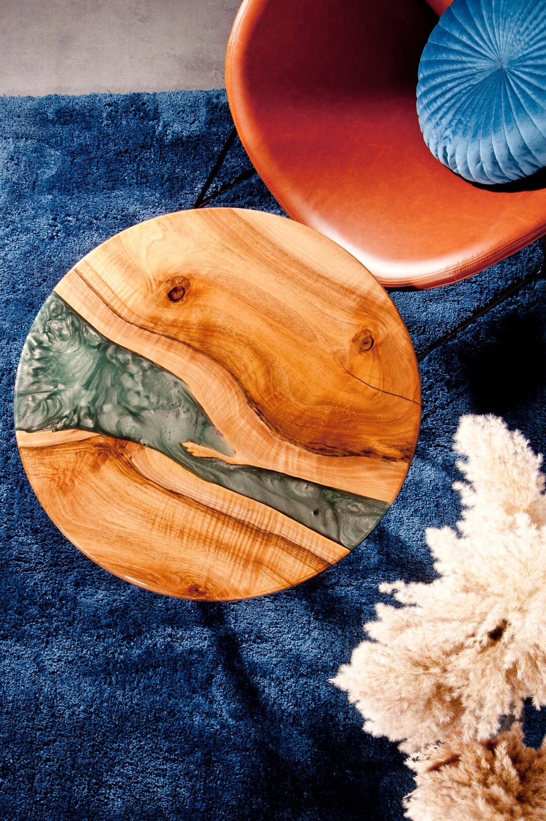 Round Coffee Table Top With Elegante Look Live Edge Epoxy Etsy