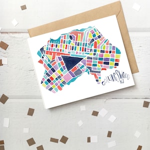Tarjeta de felicitación con letras a mano del mapa de Collingswood, tarjeta de felicitación de Collingswood para cualquier ocasión, tarjeta positiva