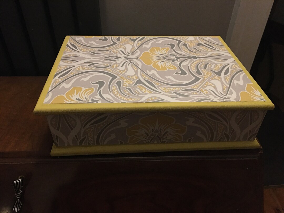 A4 Wooden Stationery/keepsafe Box With Separate Lid Decoupaged in Art