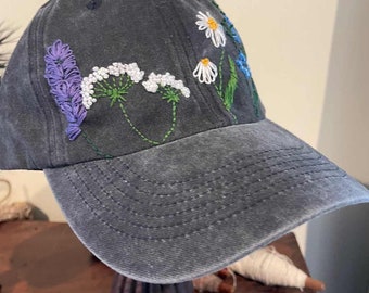 Lavender and Forget Me Not Embroidered Dad Hat