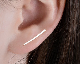 Grimpeurs d'oreille droits plats minimalistes en argent sterling - design fin