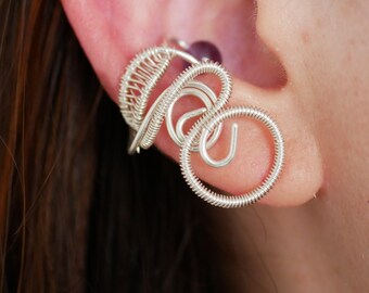 Ear ring in silver thread and amethyst pearl