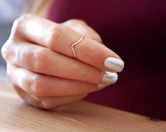 knuckle ring silver - 950 silver wire ring - V-shaped - adjustable - minimalist jewelry